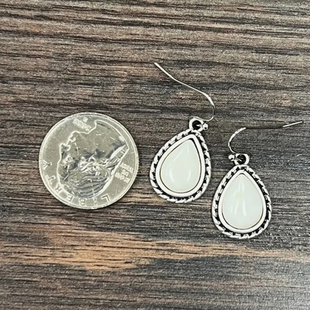 13mm Drop White Turquoise Earrings - Picture 2 of 2